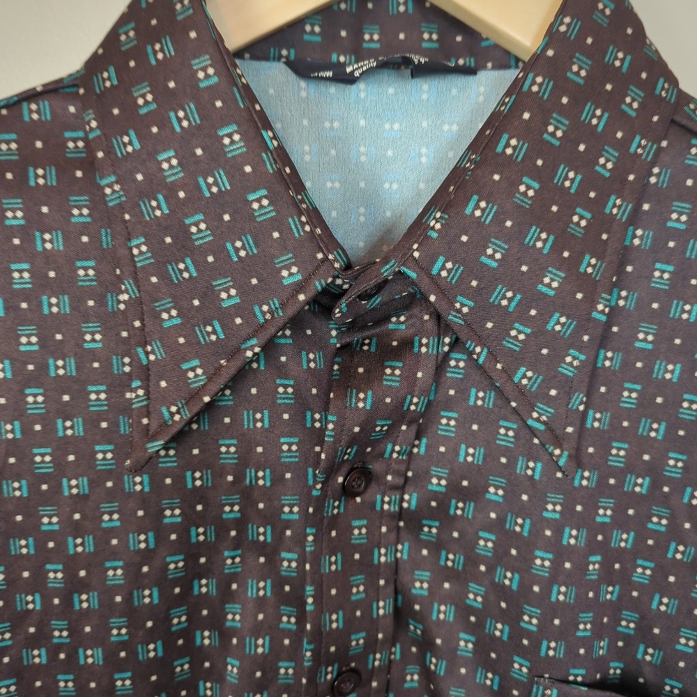 Marks & Spencer Brown Button-Down Shirt with Teal Geo Print
